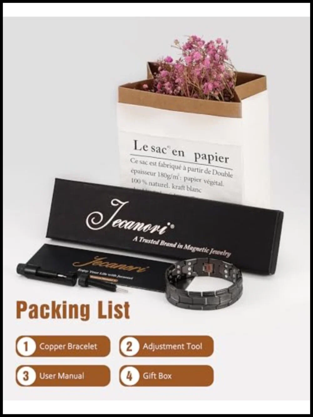 Pure Copper Magnetic Bracelet for Men with Adjustable Sizing Tool